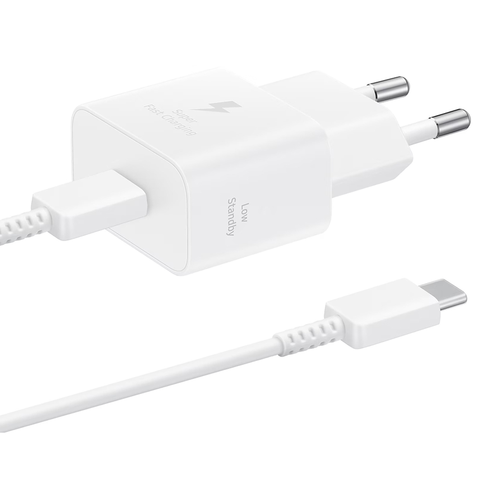 Φορτιστής Ταξιδίου Samsung Super Fast Charging EPT2510XWEGEU 25W USB-C Λευκός + Καλώδιο USB-C σε USB-C Λευκό | Φορτιστές - shopin.gr
