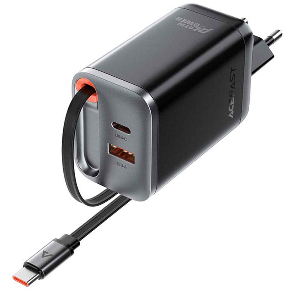 Φορτιστής Ταξιδίου Acefast A111 Fast Charging USB-C και USB-A PD67W QC3.0 GaN και Αναδιπλούμενο Καλώδιο USB-C 0.65m Μαύρος | Φορτιστές - shopin.gr
