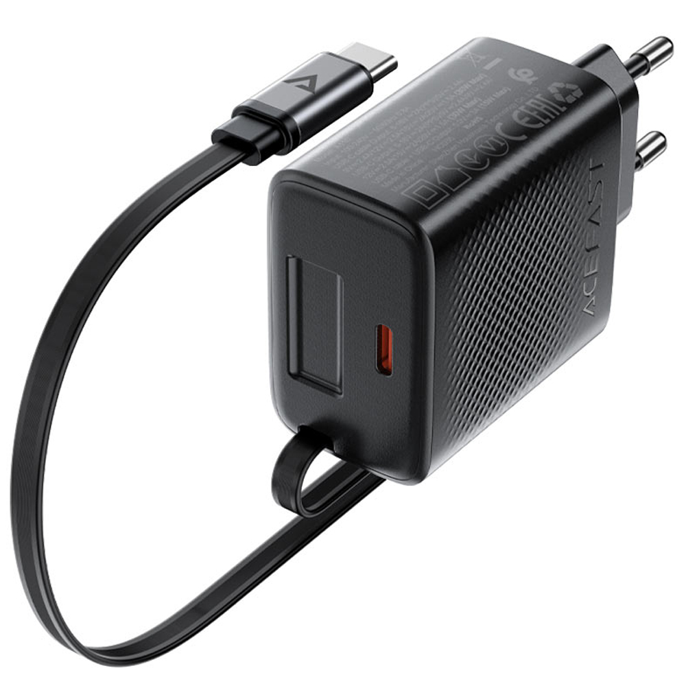 Φορτιστής Ταξιδίου Acefast A110 Fast Charging USB-C PD30W QC3.0 GaN και Αναδιπλούμενο Καλώδιο USB-C 0.64m Μαύρος | Φορτιστές - shopin.gr
