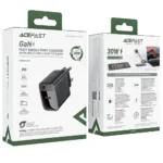Φορτιστής Ταξιδίου Acefast A102 Fast Charging USB-C PD30W QC3.0 GaN Μαύρος | Φορτιστές - shopin.gr