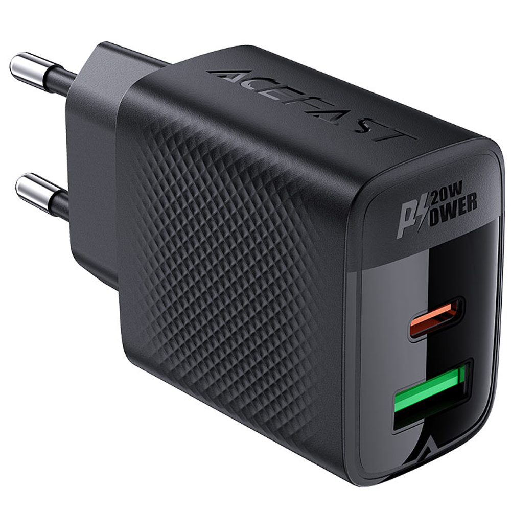 Φορτιστής Ταξιδίου Acefast A78 Fast Charging 1xUSB-C 1xUSB-A PD20W QC3.0 GaN Μαύρος | Φορτιστές - shopin.gr