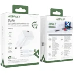 Φορτιστής Ταξιδίου Acefast A77 Mini Fast Charging 1xUSB-C PD30W QC3.0 GaN Λευκός + Καλώδιο USB-C σε USB-C | Φορτιστές - shopin.gr