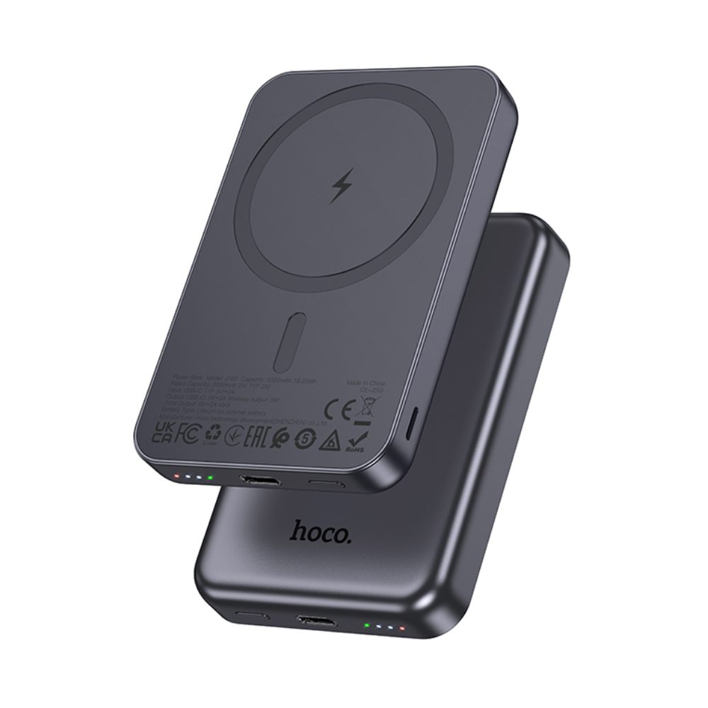 Power Bank Hoco J160 5000mAh με Ασύρματη Φόρτιση 5W και Έξοδο USB-C 5V/2A και LED Ένδειξη Μπαταρίας Μαύρο | Power Bank - shopin.gr