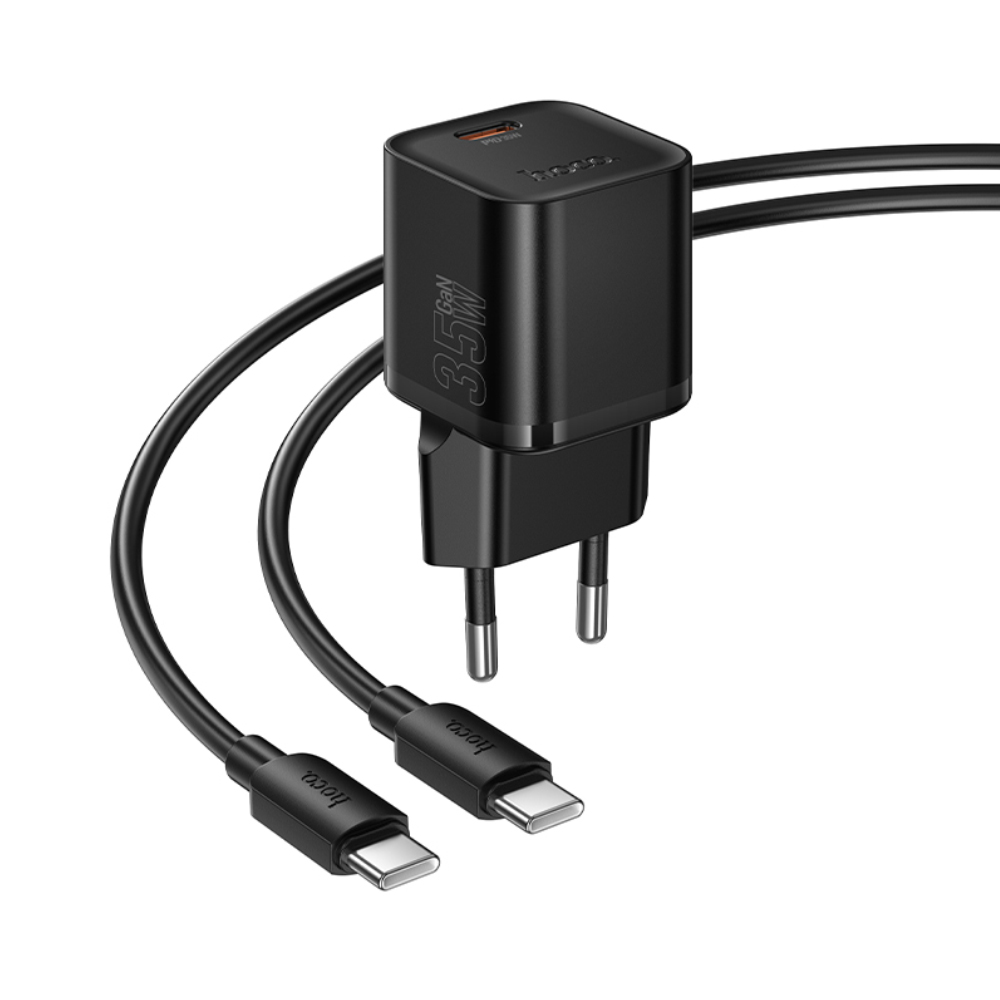 Φορτιστής Ταξιδίου Hoco N66 Ingenious GaN με 1 Εξόδο Φόρτισης USB-C PD35W 5V 3.0A + Καλώδιο Φόρτισης USB-C σε USB-C 1m Μαύρος | Φορτιστές - shopin.gr