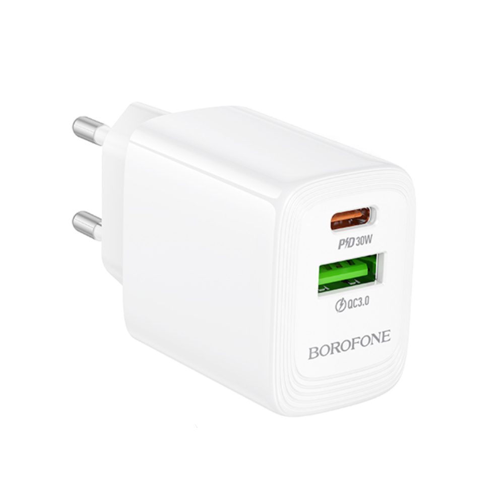 Φορτιστής Ταξιδίου Borofone BN29 Fuente GaN με 1xUSB-C PD30W και 1xUSB-A QC3.0A Λευκός | Φορτιστές - shopin.gr
