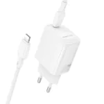 Φορτιστής Ταξιδίου Borofone BN26 Fuente Mini Size GaN USB-C PD20W  + Καλώδιο Φόρτισης USB-C σε Lightning Λευκός | Φορτιστές - shopin.gr