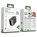 Φορτιστής Ταξιδίου Acefast A108 Fast Charging με 2xUSB-C + 1xUSB-A PD67W GaN Μαύρος | Φορτιστές - shopin.gr