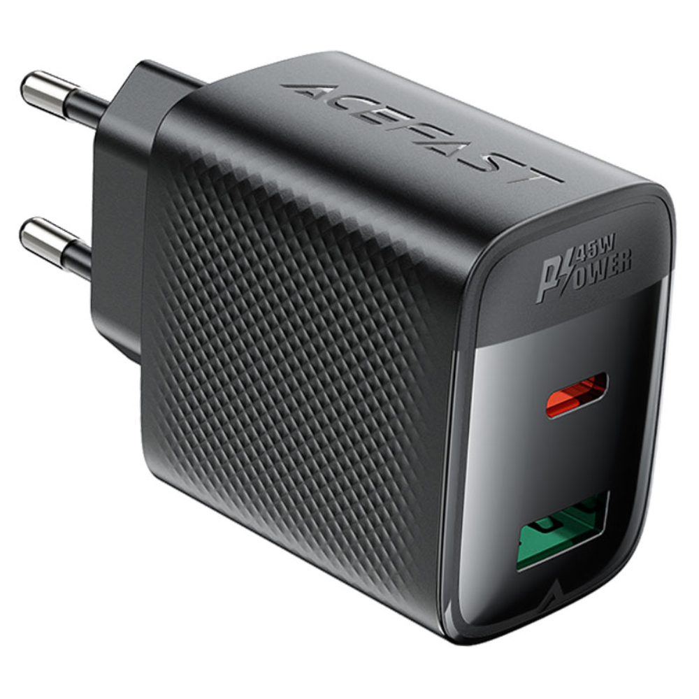Φορτιστής Ταξιδίου Acefast A106 Fast Charging με 1xUSB-C + 1xUSB-A PD45W GaN Μαύρος | Φορτιστές - shopin.gr