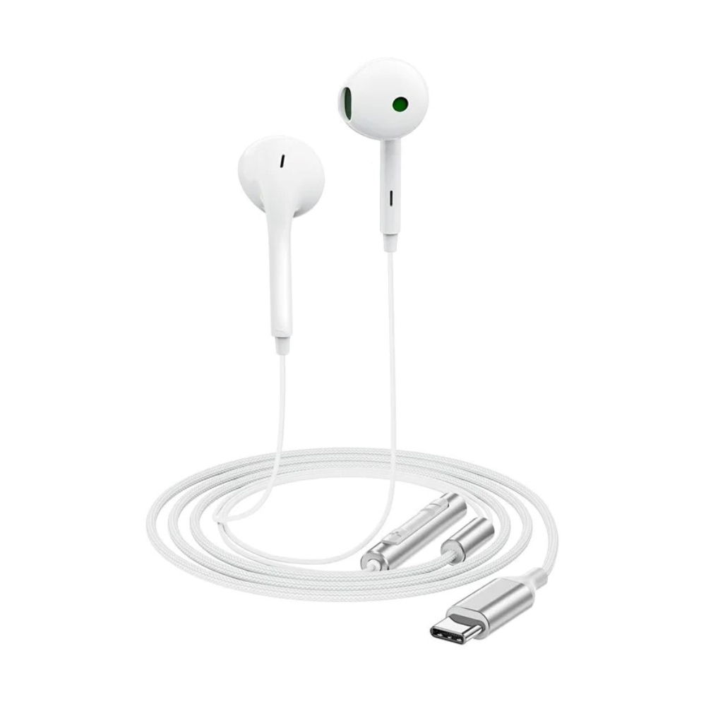 Hands Free Acefast L7 Earphones Stereo USB-C με Μικρόφωνο Braided Λευκό 1.2m. Συμβατά με Όλες τις Συσκευές USB-C. | Hands Free - shopin.gr