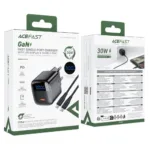 Φορτιστής Ταξιδίου Acefast A115 Fast Charging USB-C PD30W 3.0A GaN με LED Ένδειξη Φόρτισης + Καλώδιο USB-C σε USB-C Μαύρος | Φορτιστές - shopin.gr