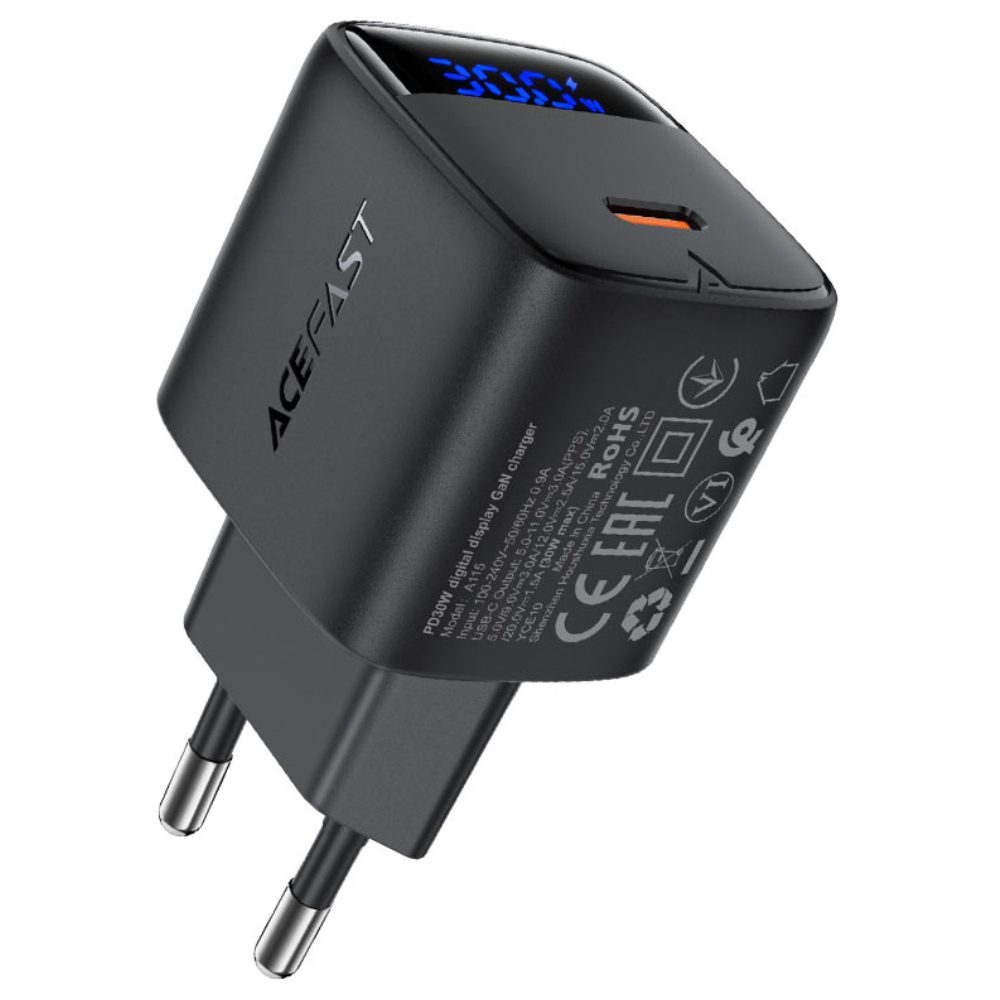 Φορτιστής Ταξιδίου Acefast A115 Fast Charging USB-C PD30W 3.0A GaN με LED Ένδειξη Φόρτισης Μαύρος | Φορτιστές - shopin.gr