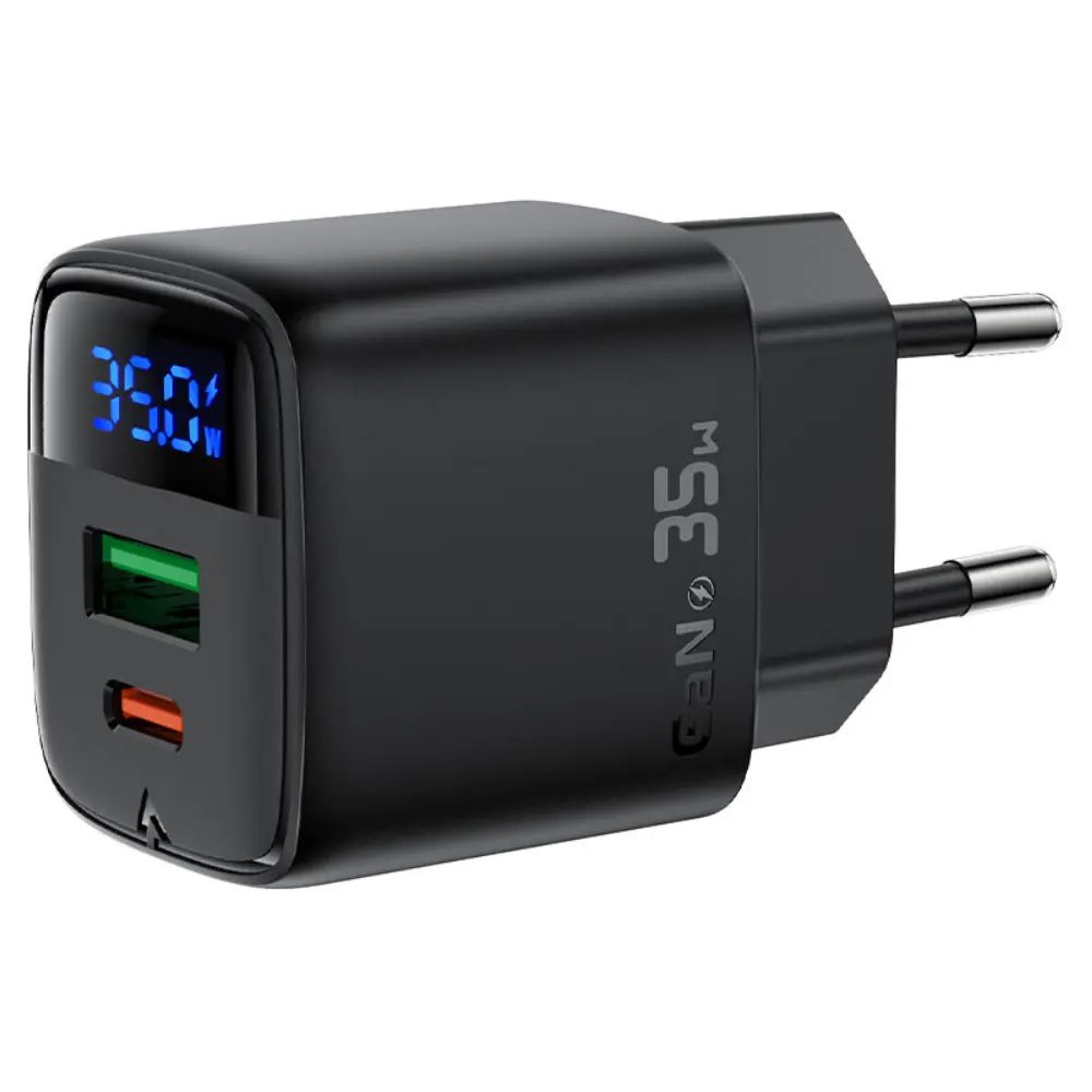 Φορτιστής Ταξιδίου Acefast A116 Fast Charging USB-C PD35W GaN με Digital Ένδειξη Μαύρος | Φορτιστές - shopin.gr