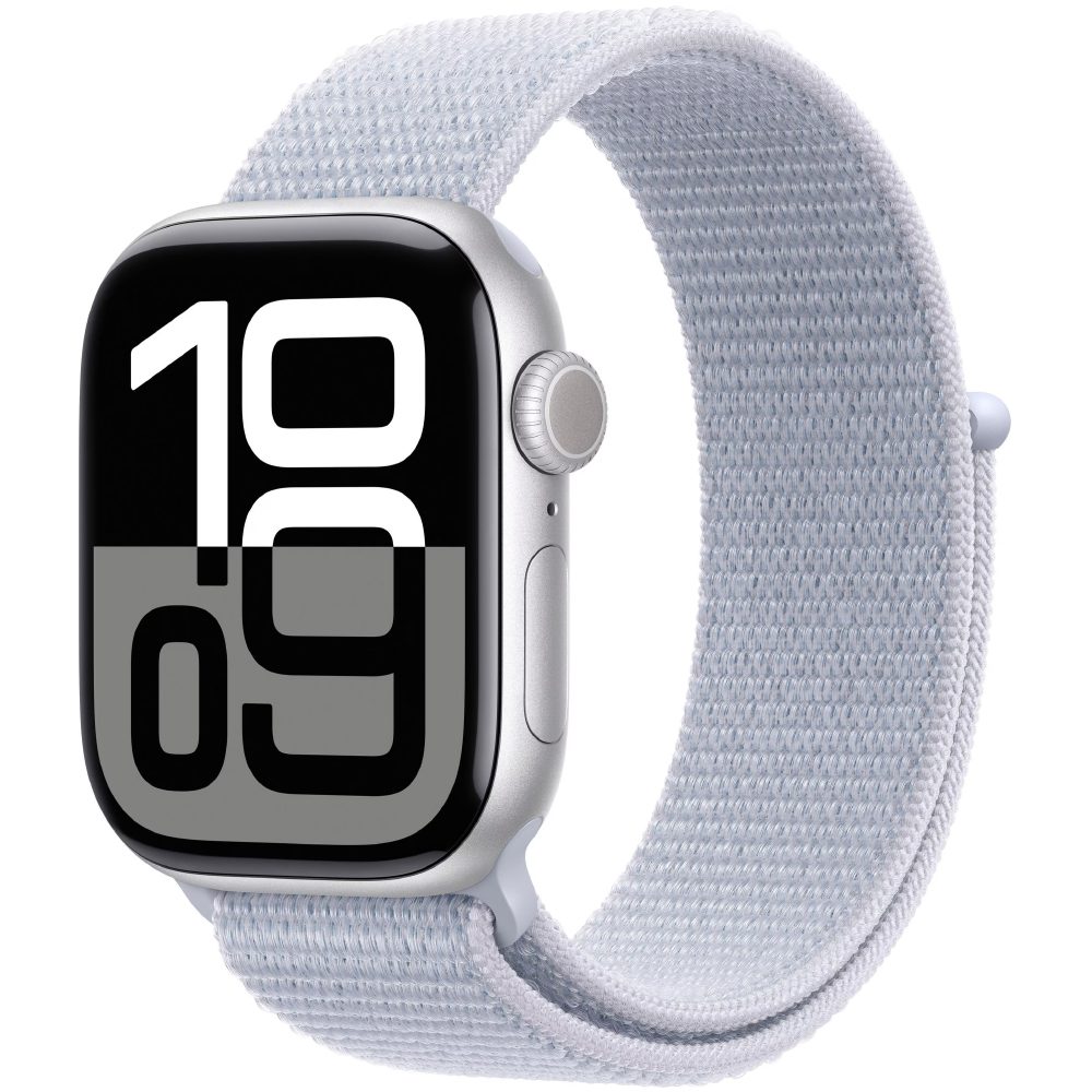 Apple Watch Series 10 Aluminum 46mm GPS NFC IP6X  Aluminum Case Silver με Sport Loop Blue Cloud | Smartwatches - shopin.gr