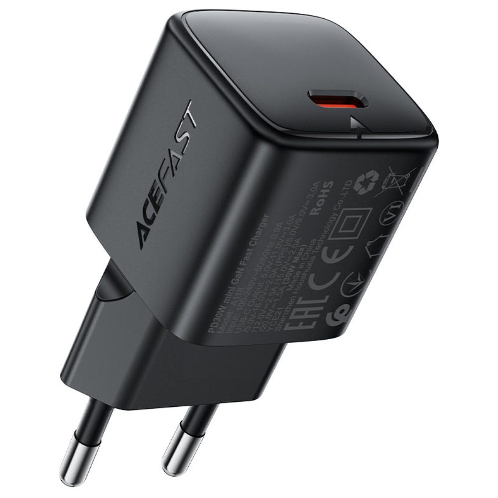 Φορτιστής Ταξιδίου Acefast A118 Mini Fast Charging 1xUSB-C PD30W QC3.0 GaN Μαύρος | Φορτιστές - shopin.gr