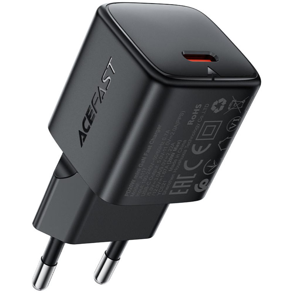 Φορτιστής Ταξιδίου Acefast A117 Mini Fast Charging USB-C PD20W 3A GaN Μαύρος | Φορτιστές - shopin.gr