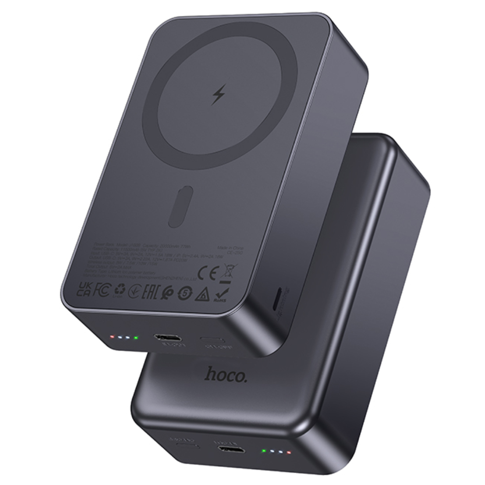 Power Bank Hoco J160B 20000mAh PD20W QC3.0 1xUSB-C με Ασύρματη Φόρτιση 15W και LED Ένδειξη Μπαταρίας Μαύρο | Power Bank - shopin.gr