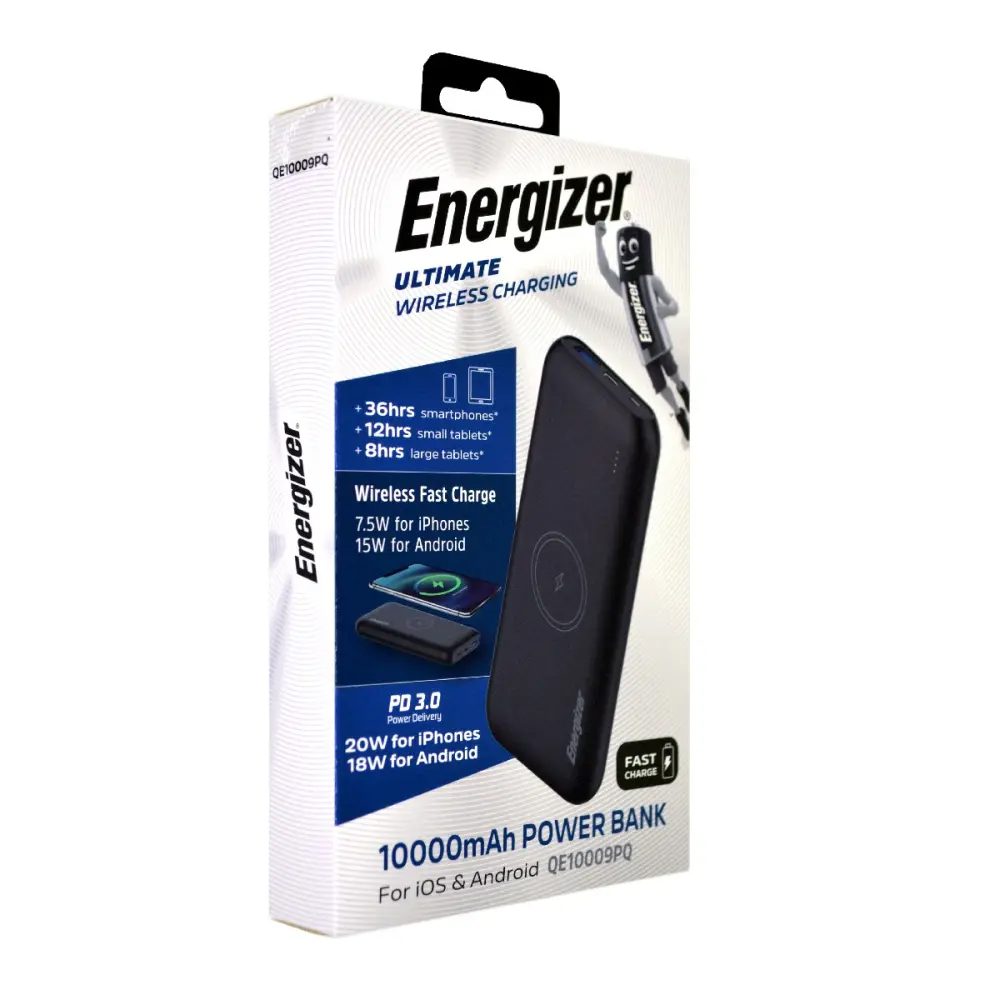 Power Bank Energizer QE10009PQ 10000mAh PD20W με 1xUSB-C 1xUSB-A Ασύρματη Φόρτιση 15W και LED Ένδειξη Μπαταρίας Μαύρο | Power Bank - shopin.gr