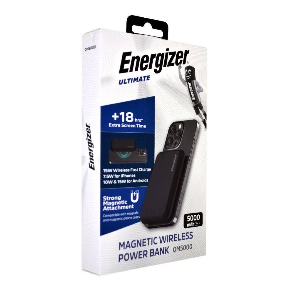 Power Bank Energizer QM5000 5000mAh 15W Fast Charge με 1xUSB-C Ασύρματη Φόρτιση 15W και LED Ένδειξη Μπαταρίας Μαύρο | Power Bank - shopin.gr