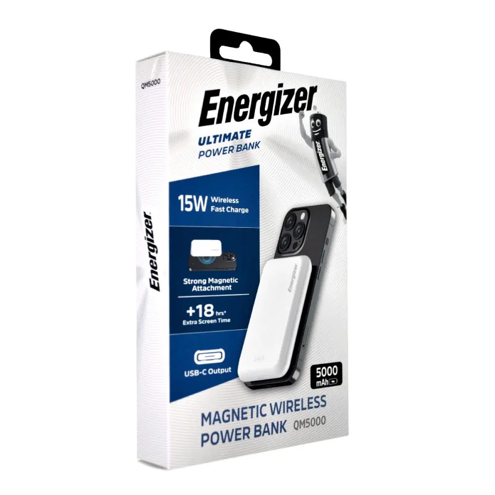 Power Bank Energizer QM5000 5000mAh 15W Fast Charge με 1xUSB-C Ασύρματη Φόρτιση 15W και LED Ένδειξη Μπαταρίας Λευκό | Power Bank - shopin.gr