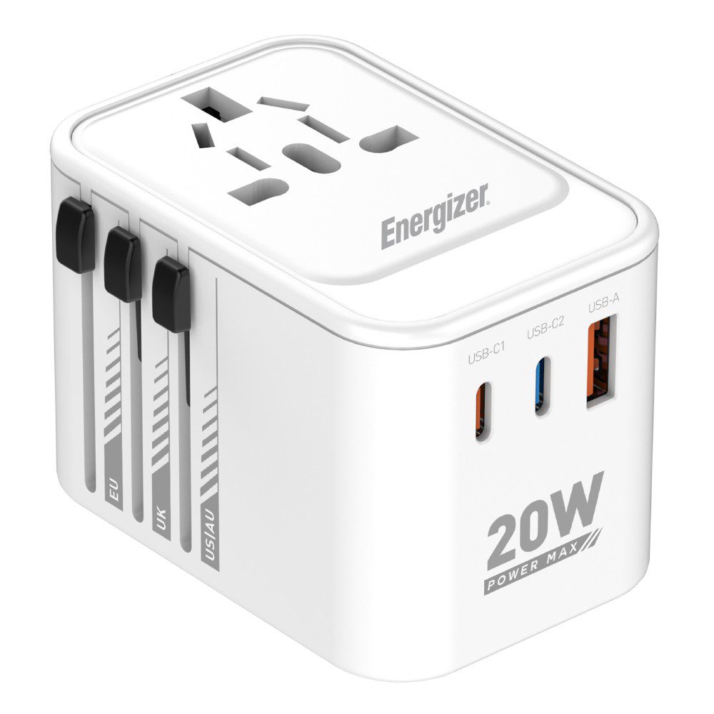 Παγκόσμιος Φορτιστής Ταξιδίου Energizer ETC200 US/AU UK EU με 1xUSB-A 18W και 2xUSB-C 20W/12W Λευκός | Φορτιστές - shopin.gr