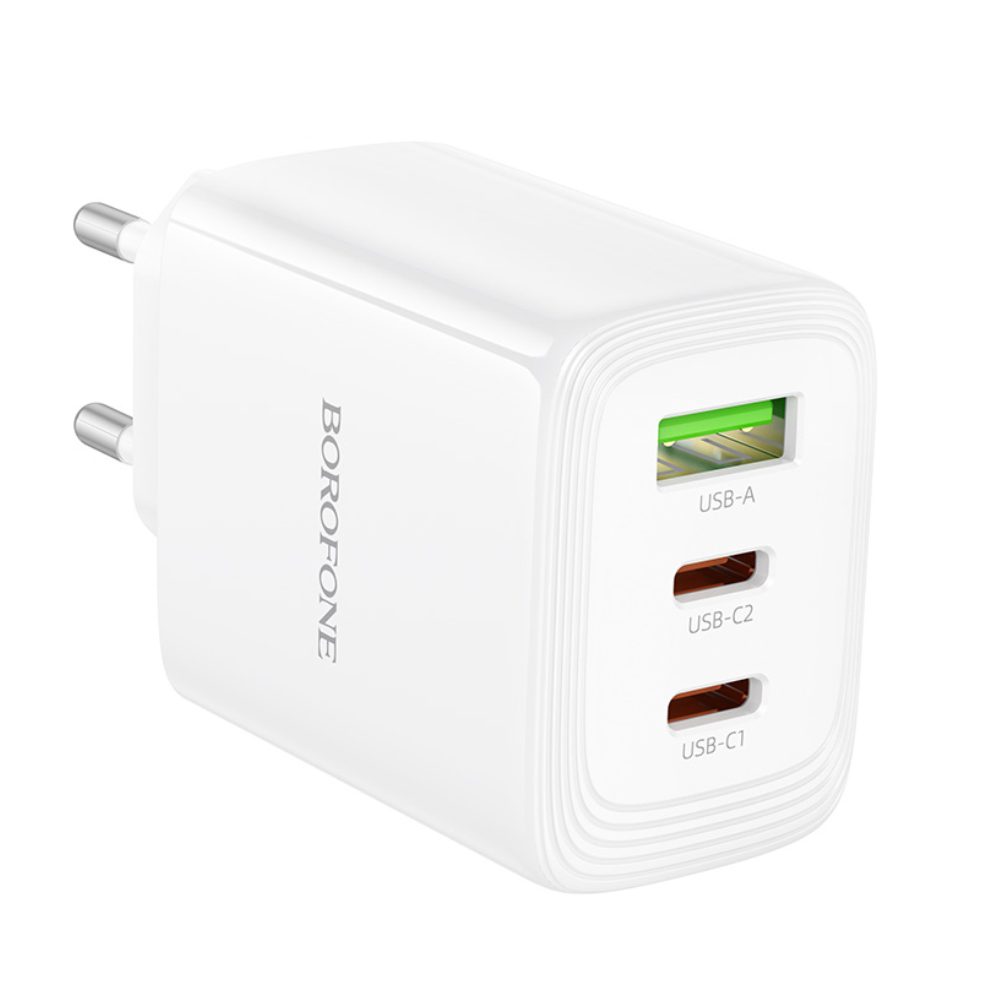 Φορτιστής Ταξιδίου Borofone BN32 Cargador GaN με 1xUSB-C PD65W και 1xUSB-A QC PD18W Λευκός | Φορτιστές - shopin.gr