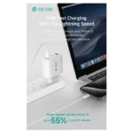 Φορτιστής Ταξιδίου Ταχείας Φόρτισης Devia RCE-6505ACCL με Τριπλή Έξοδο USB A & 2xUSB C GaN PD 65W & Καλώδιο USB C σε USB C Extreme Speed Λευκό | Shopin.gr