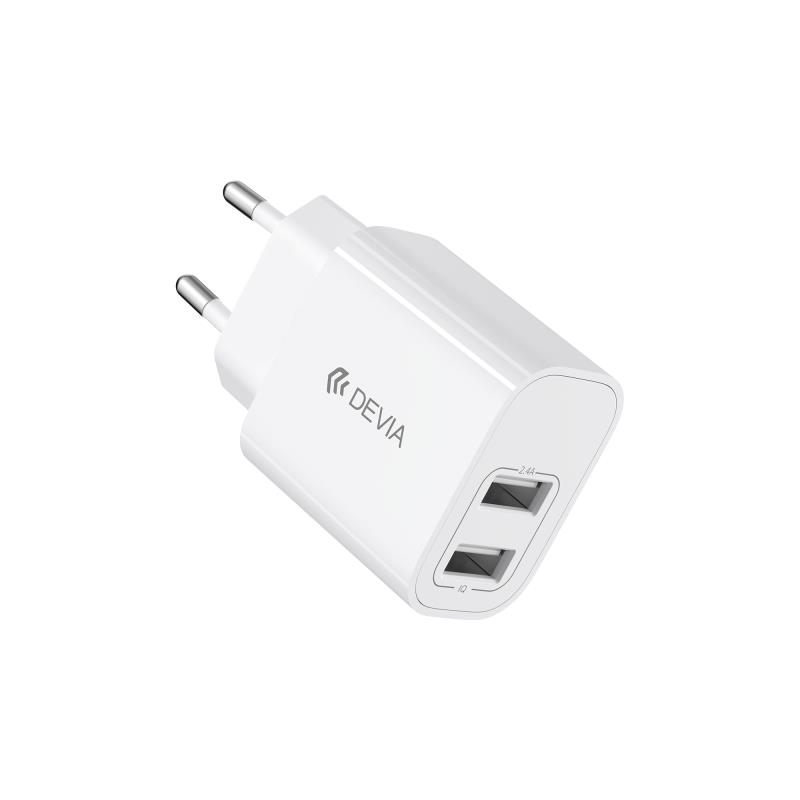 Φορτιστής Ταξιδίου Devia RLC-342 με Διπλή Έξοδο 2xUSB A 12W & Καλώδιο USB A σε Lightning 1m Lite2 Λευκό | Shopin.gr