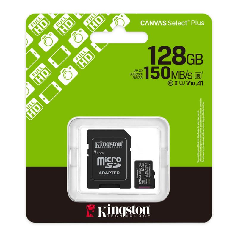 Κάρτα μνήμης Micro SDHC C10 UHS-I U1 Kingston Canvas Select Plus 150MB/s 128Gb + 1 ADP | Shopin.gr