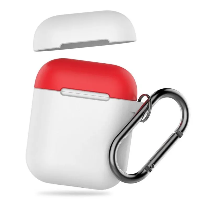 Θήκη Σιλικόνης AhaStyle PT46 Apple AirPods Tone με Γάντζο Λευκό-Κόκκινο | Shopin.gr