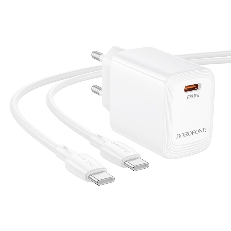 Φορτιστής Ταξιδίου Borofone BN28 Fuente GaN USB-C PD30W Mini Size + Καλώδιο Φόρτισης USB-C σε USB-C Λευκός | Φορτιστές - shopin.gr