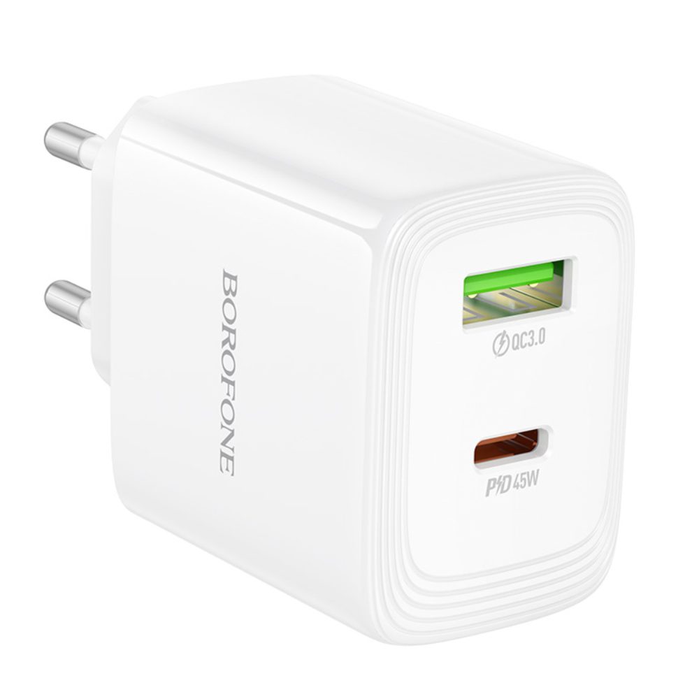 Φορτιστής Ταξιδίου Borofone BN30 Cargador GaN με 1xUSB-C PD45W και 1xUSB-A QC PD18W Λευκός | Φορτιστές - shopin.gr