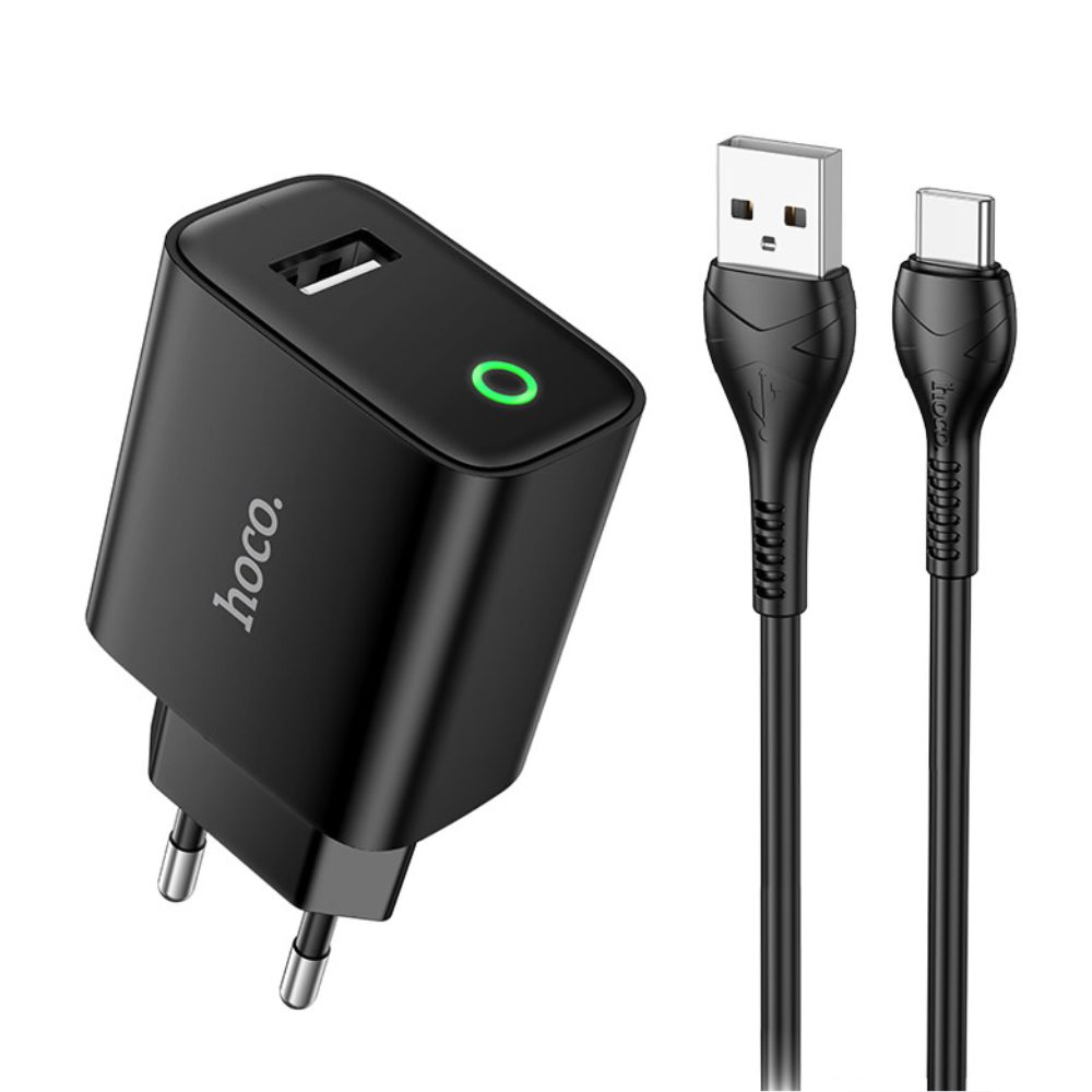 Φορτιστής Ταξιδίου Hoco. DC93 1xUSB-A 5V 2.1A με Καλώδιο USB-A σε USB-C Μαύρο | Φορτιστές - shopin.gr