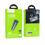 Φορτιστής Αυτοκινήτου Hoco Z60 Bloom PD48W+QC3.0 1xUSB-C 1xUSB-A με Φωτισμό Alluminum Alloy + Καλώδιο USB-A σε USB-C Μαύρος | Φορτιστές - shopin.gr