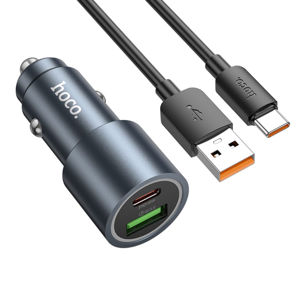 Φορτιστής Αυτοκινήτου Hoco Z60 Bloom PD48W+QC3.0 1xUSB-C 1xUSB-A με Φωτισμό Alluminum Alloy + Καλώδιο USB-A σε USB-C Μαύρος | Φορτιστές - shopin.gr