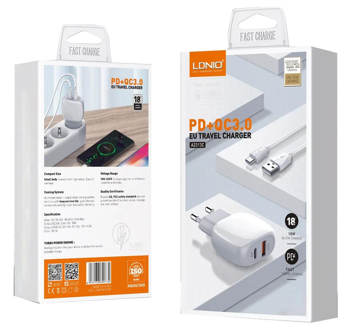 LDNIO A2313C ΦΟΡΤΙΣΤΗΣ QC3.0 + PD 18W ΜΕ ΚΑΛΩΔΙΟ LIGHTNING 1M | ΠΕΡΙΦΕΡΕΙΑΚΑ ΚΙΝΗΤΗΣ -> ΠΕΡΙΦΕΡΕΙΑΚΑ -> ΦΟΡΤΙΣΤΕΣ - Shopin.gr