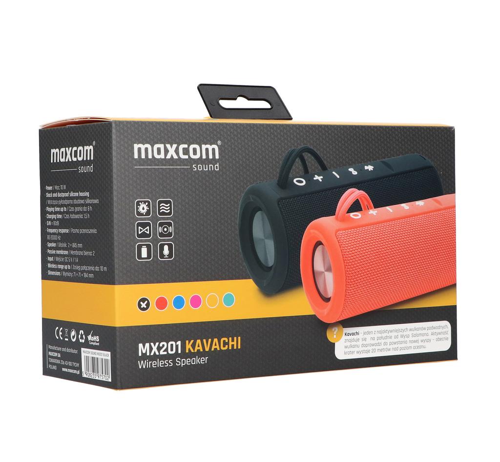 Φορητό Αδιάβροχο Ηχείο Bluetooth Maxcom Kavachi MX201 TWS 2x5W Μαύρο IP66 10h Αναπαραγωγής | Φορητά Ηχεία - shopin.gr