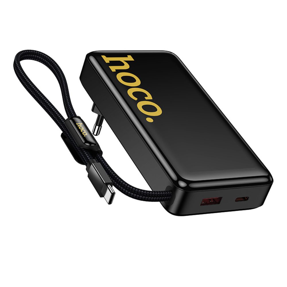 Power Bank Hoco Q45 Worrier 10000mAh 22.5W PD20W QC3.0A και Φορτιστής με 1xUSB-C 1xUSB-A και Ενσωματωμένο Καλώδιο USB-C Μαύρο | Power Bank - shopin.gr