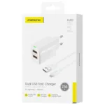 Φορτιστής Ταξιδίου Ταχείας Φόρτισης Foneng EU63 με Διπλή Έξοδο 2xUSB A 12W 2.4A & Καλώδιο USB A σε Lightning 1m Λευκό | Shopin.gr