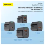 Φορτιστής Ταξιδίου Ταχείας Φόρτισης Foneng EU63 με Διπλή Έξοδο 2xUSB A 12W 2.4A & Καλώδιο USB A σε Lightning 1m Λευκό | Shopin.gr