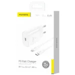 Φορτιστής Ταξιδίου Ταχείας Φόρτισης Foneng EU51 με Έξοδο USB C GaN 25W 3A & Καλώδιο USB C σε Lightning 1m Λευκό | Shopin.gr