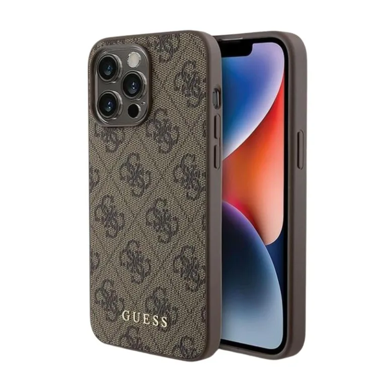 Θήκη PU Guess Apple iPhone 15 Pro Max Hardcase Metal Gold Logo 4G Καφέ | Shopin.gr