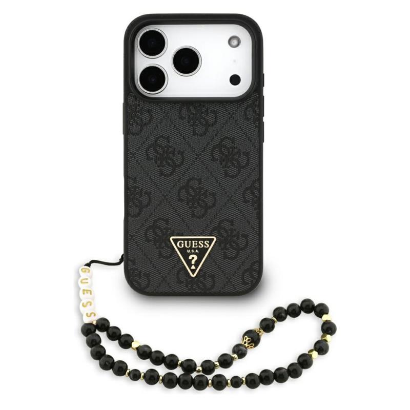 Θήκη PU Guess Apple iPhone 17 Pro Max Hardcase Classic Logo Triangle 4G με Pearl Strap Μαύρο | Shopin.gr