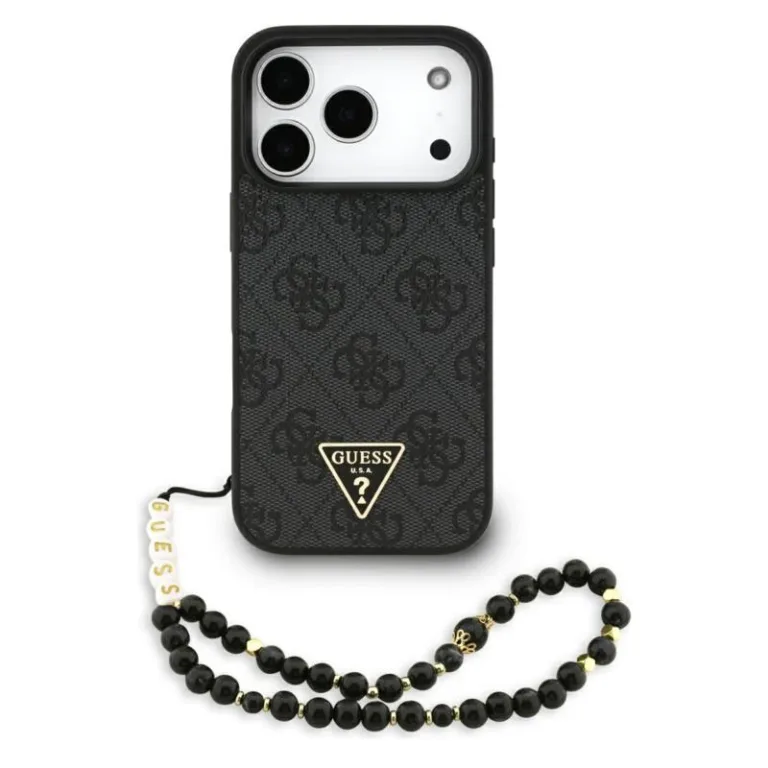 Θήκη PU Guess Apple iPhone 17 Pro Max Hardcase Classic Logo Triangle 4G με Pearl Strap Μαύρο | Shopin.gr