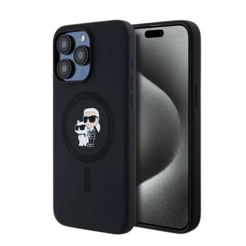 Θήκη Σιλικόνης Karl Lagerfeld Magsafe Apple iPhone 15 Pro Max Karl & Choupette Heads Μαύρο | Shopin.gr