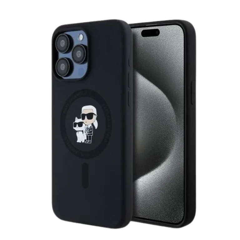 Θήκη Σιλικόνης Karl Lagerfeld Magsafe Apple iPhone 15 Pro Max Karl & Choupette Heads Μαύρο | Shopin.gr