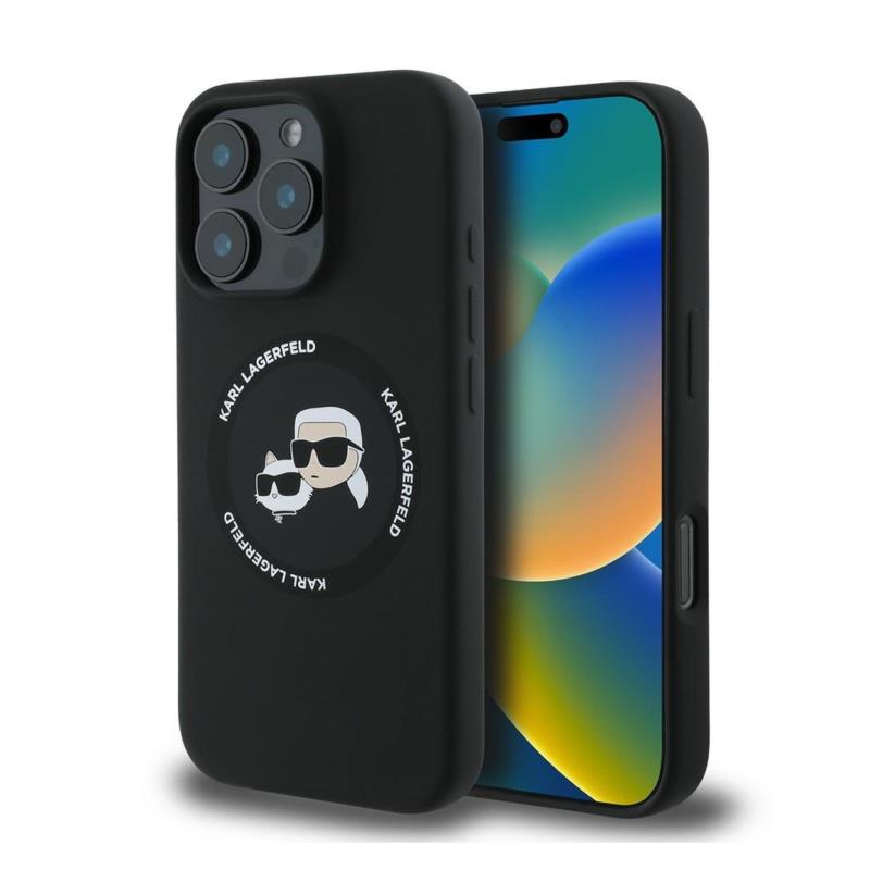 Θήκη Σιλικόνης Karl Lagerfeld Magsafe Apple iPhone 16 Pro Karl & Choupette Heads Μαύρο | Shopin.gr
