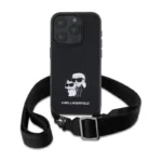 Θήκη Δερμάτινη Karl Lagerfeld Apple iPhone 16 Pro Saffiano Crossbody Metal Pin Karl & Choupette Μαύρο | Shopin.gr