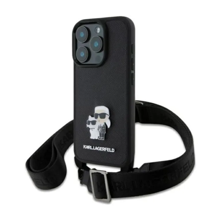 Θήκη Δερμάτινη Karl Lagerfeld Apple iPhone 16 Pro Saffiano Crossbody Metal Pin Karl & Choupette Μαύρο | Shopin.gr