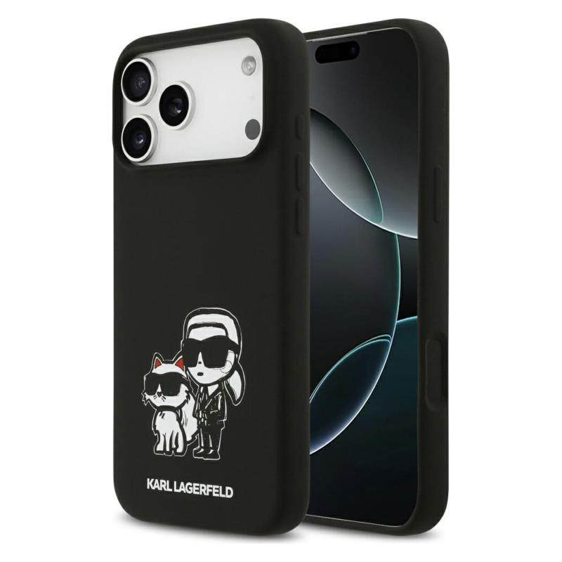 Θήκη Σιλικόνης Karl Lagerfeld Apple iPhone 17 Pro Max Sketch & Logo Karl & Choupette Μαύρο | Shopin.gr