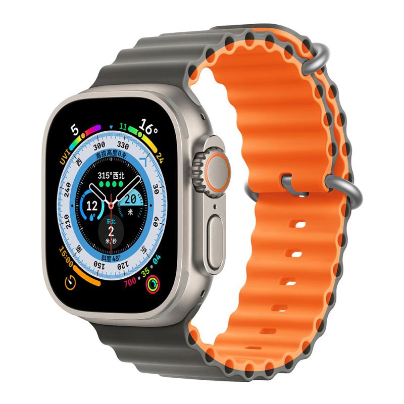 Λουράκι Devia Sport6 Silicone Apple Watch (42/ 44/ 45/ 49mm) Deluxe Two-Tone Γκρι-Πορτοκαλί | Shopin.gr